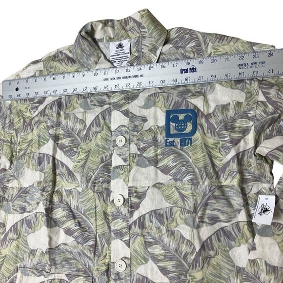 Disney World Mens XL Green Linen Blend Leaf Button Up Shirt Spirit Jersey Parks - Picture 9 of 15